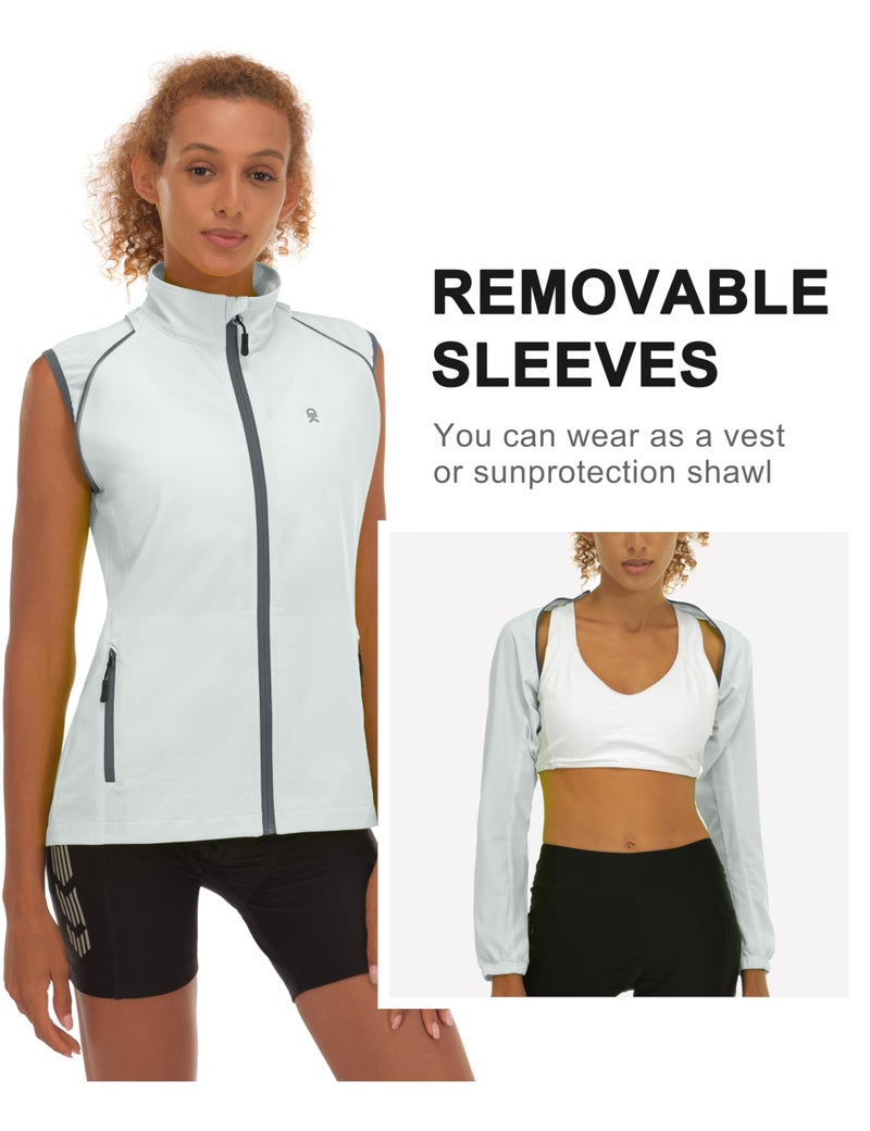 Little Donkey Andy Women's Quick-Dry Running Jacket Convertible UPF 50+ Cycling Jacket Windbreaker with Removable Sleeves Light Gray Size M - Image 3